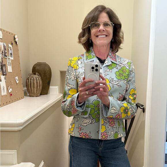 TORY BURCH Wallpaper Floral Twill Crepe Jacket in Blue Wallpaper Floral 2 - Picture 3 of 14